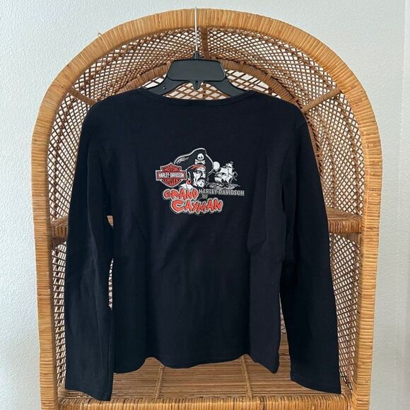 Harley Davidson Black Embellished Rhinestone Long Sleeved Tee Grand Cayman - Picture 2 of 6